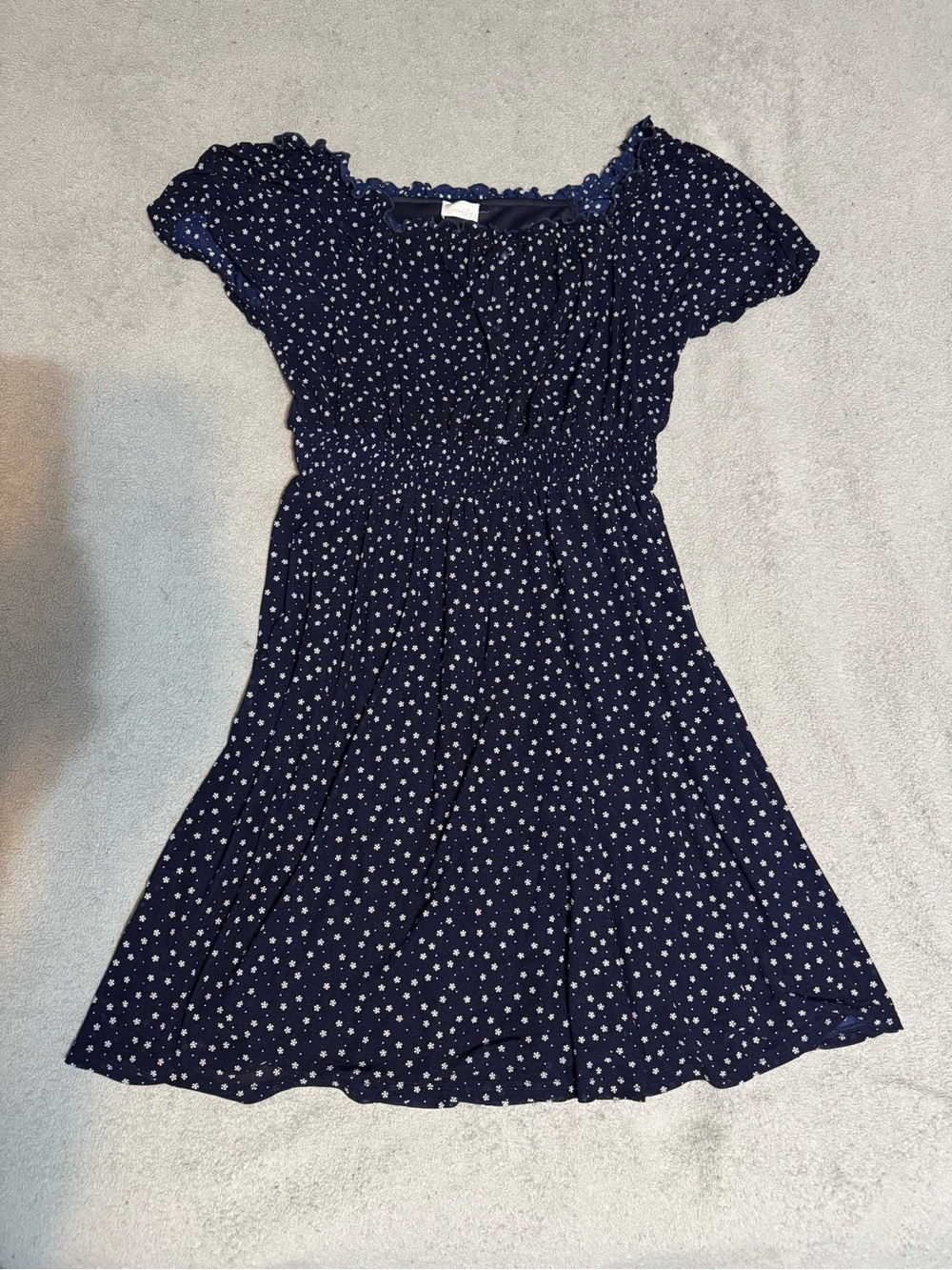 Siren Lily Navy Flower-Print Smocked Midi Dress